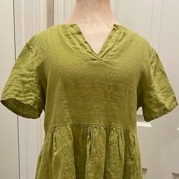 Francesca Bettini Women's 100% Linen Midi Dress Size L Green Tiered Design (NEW) Francesca Bettini Women's 100% Linen Midi Dress Size L Green Tiered Design (NEW)
